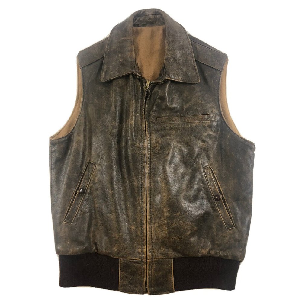 VTG Golden Bear Sportswear Men’s Leather Full Zip Vest San Francisco CA Size Med